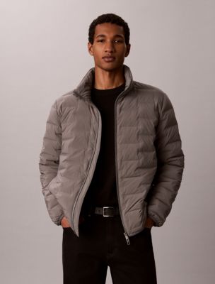 Quilted Mock Neck Down Puffer Jacket, Pewter