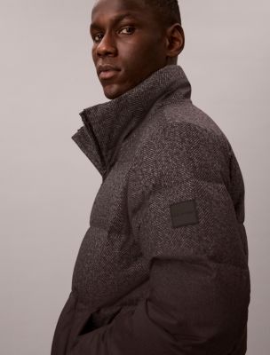Мужская пуховая куртка Calvin Klein свободного кроя с принтом в елочку, цвет: Угольный меланжевый — фото 2