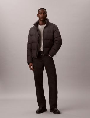 Relaxed Printed Herringbone Puffer Jacket, B85 Charcoal Heather