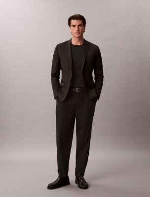 Tapered Pleated Wool Blend Pants, Black