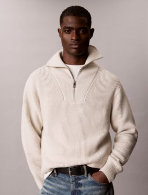 Cotton Wool Quarter Zip Sweater, Unbleached
