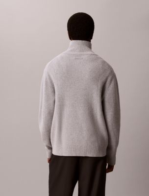 Мужской свитер Calvin Klein Cotton Wool Quarter Zip, цвет: Серый меланжевый — фото 4