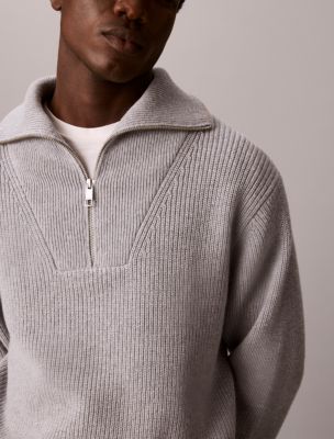 Мужской свитер Calvin Klein Cotton Wool Quarter Zip, цвет: Серый меланжевый — фото 6