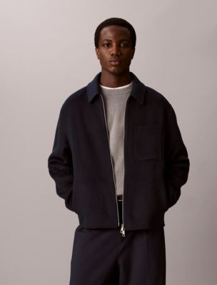 Double-Faced Wool Blend Zip Jacket, Dark Sapphire