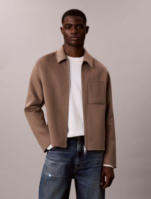 Double-Faced Wool Blend Zip Jacket, Walnut