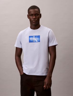 Distressed Monogram Classic T-Shirt, Casual Blue 