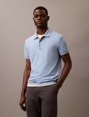 Embossed Tipped Polo Shirt, Faded Denim