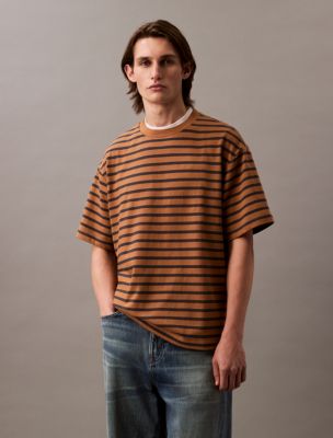 Bold Stripe Jersey Relaxed Tee, Tobacco Brown