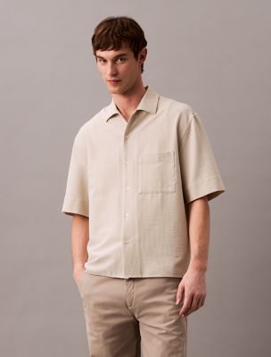 Seersucker Stripe Relaxed Shirt, Parsnip