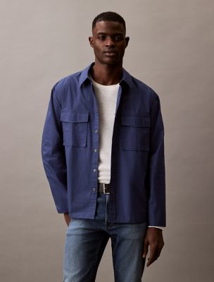Cotton Ripstop Relaxed Button-Down Shirt, Oceana