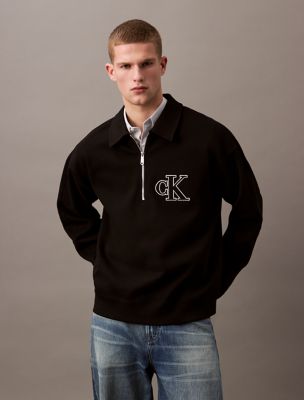 Varsity Monogram Logo Quarter Zip Sweatshirt, Black