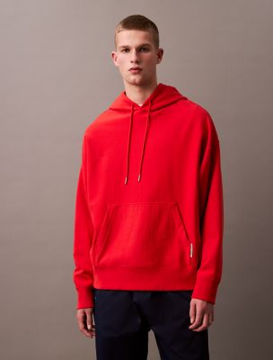 Cotton Blend Terry Relaxed Hoodie, Red Alert