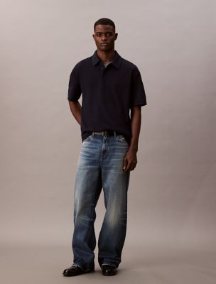 Textured Flat Rib Relaxed Polo Shirt