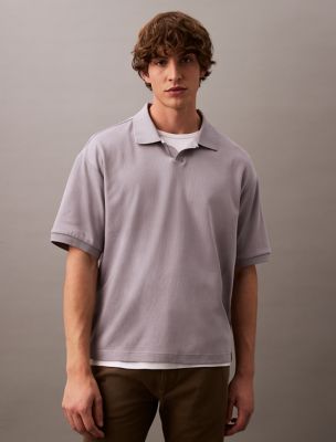 Drop Needle Ribbed Polo Shirt, Lilac Gray