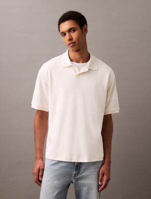Drop Needle Ribbed Polo Shirt, Blanc De Blanc