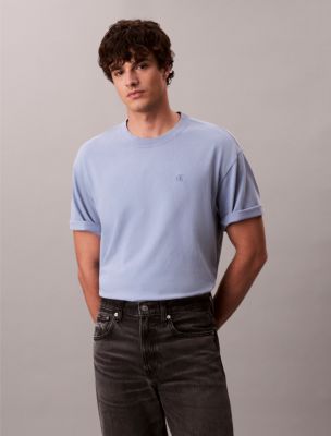 Cotton Jersey Monogram Logo Relaxed T-Shirt , Blue Stone