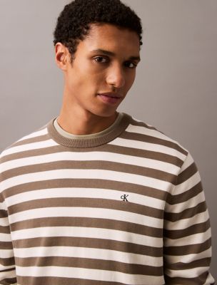 Smooth Cotton Striped Classic Sweater, Bungee Cord / Tofu