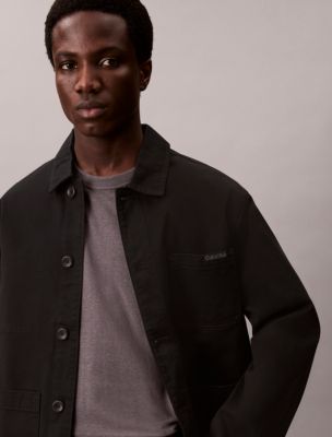 Cotton Twill Relaxed Chore Jacket, Black