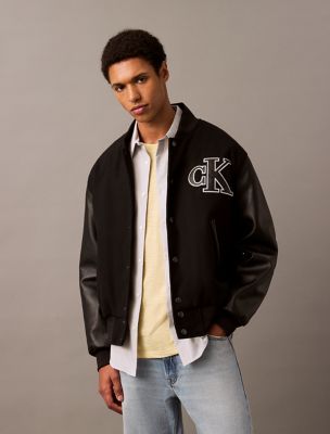 Varsity Monogram Logo Bomber Jacket, Black