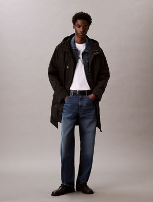 Crinkle Nylon Long Parka, Black