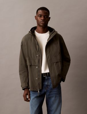 Crinkle Nylon Hooded Windbreaker Jacket, Beluga