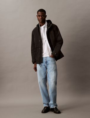 Crinkle Nylon Hooded Windbreaker Jacket, Black