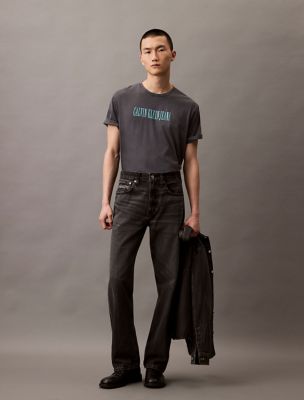 Acid Wash Graphic Crewneck T-Shirt, Ebony