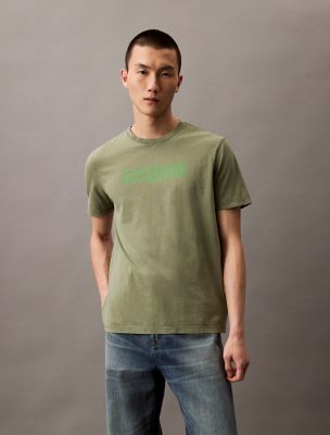 Acid Wash Graphic Crewneck T-Shirt, Dusty Olive