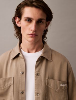 Twill Relaxed Button-Down Shirt, Aluminum