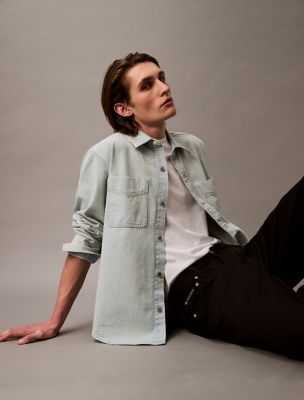 Relaxed Denim Button-Down Shirt, Goldenrod