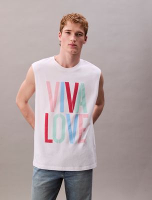 Pride Viva Love Graphic Relaxed Tank Top, Bright White