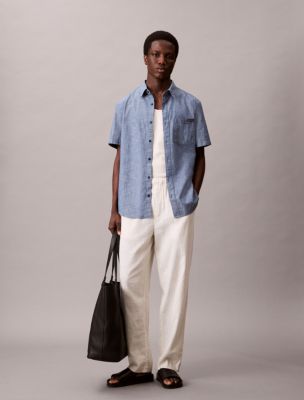 Chambray Short Sleeve Classic Shirt, Dull Nile Blue