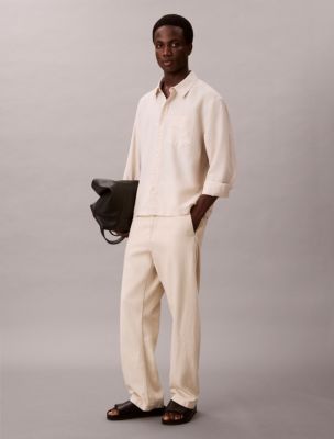 Linen Cotton Cropped Relaxed Button-Down Shirt , Chalk
