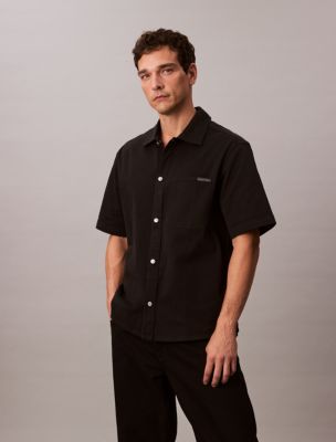 Utility Relaxed Button-Down Shirt , Black