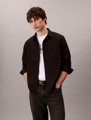 Cotton Poplin Relaxed Button-Down Shirt , Black