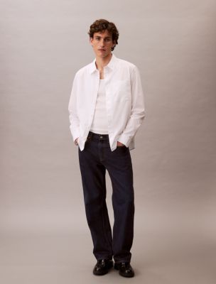 Cotton Poplin Relaxed Button-Down Shirt , Brilliant White