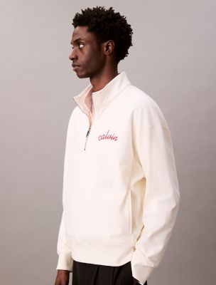 Embroidered Logo French Terry Quarter Zip Sweatshirt, Tofu