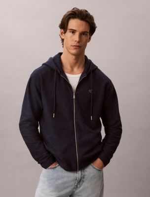 Cotton Blend Boucle Relaxed Hoodie , Dark Sapphire