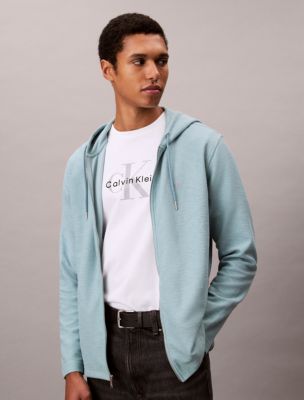 Cotton Blend Boucle Relaxed Hoodie , Stone Blue