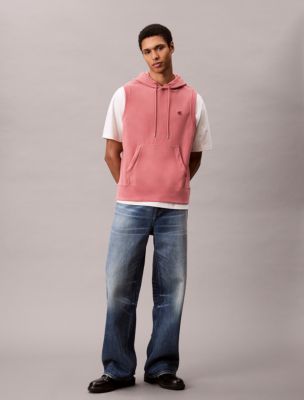 Cotton Terry Relaxed Sleeveless Hoodie , Light Mahogany