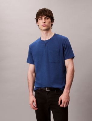 Cotton Relaxed Henley T-Shirt , Blue Jean