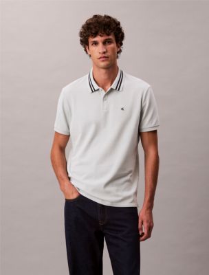 Monogram Logo Pique Tipped Classic Polo Shirt, Misty Blue