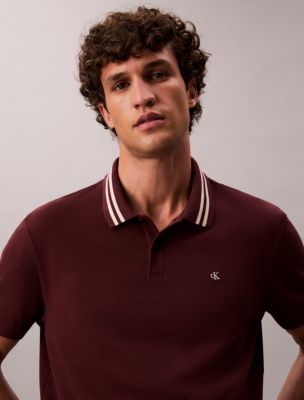 Monogram Logo Pique Tipped Classic Polo Shirt, Moroccan Brown 