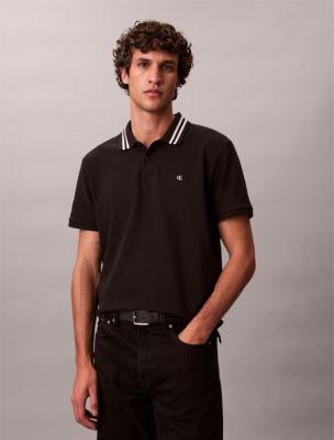 Monogram Logo Pique Tipped Classic Polo Shirt, Black