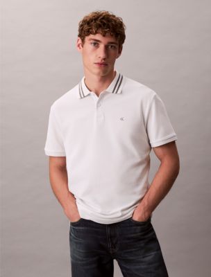 Monogram Logo Pique Tipped Classic Polo Shirt, Blanc De Blanc