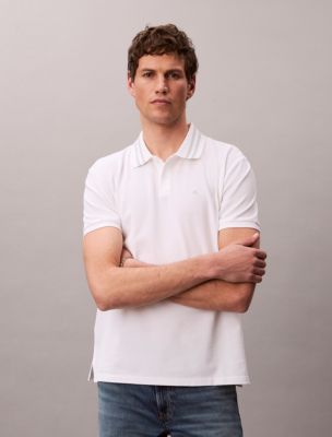 Мужское поло Calvin Klein Monogram Pique Tipped Classic Polo Shirt, цвет: Яркий белый — фото 2
