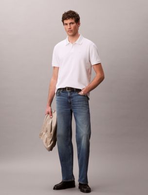 Мужское поло Calvin Klein Monogram Pique Tipped Classic Polo Shirt, цвет: Яркий белый — фото 3