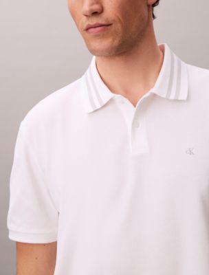 Мужское поло Calvin Klein Monogram Pique Tipped Classic Polo Shirt, цвет: Яркий белый — фото 4