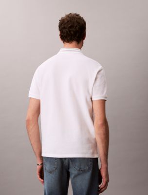 Мужское поло Calvin Klein Monogram Pique Tipped Classic Polo Shirt, цвет: Яркий белый — фото 5