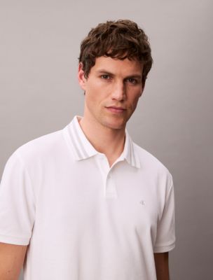 Мужское поло Calvin Klein Monogram Pique Tipped Classic Polo Shirt, цвет: Яркий белый — фото 1